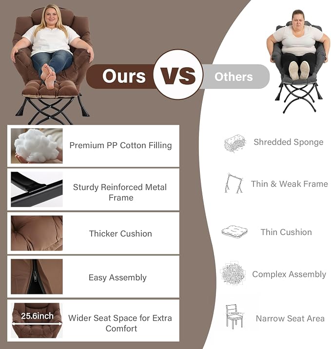 MBOOYOME Lazy Chair with Folding Ottoman, Modern Accent Armchair with Armrests - Image 9