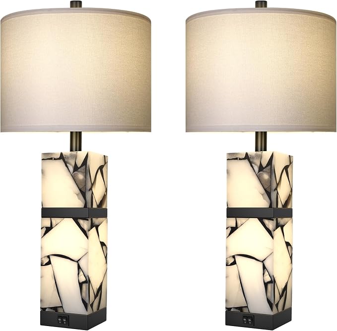 Scenekoy 27" Alabaster Table Lamps Set of 2 - Image 8