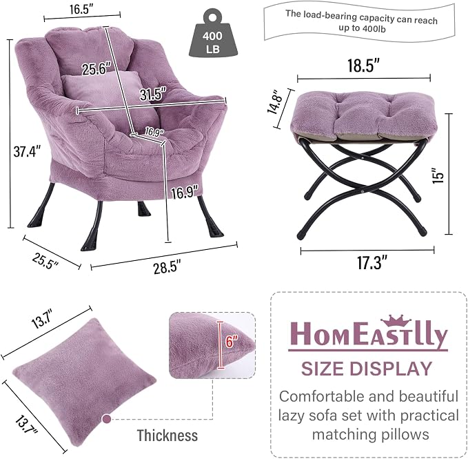 Lazy Chair with Ottoman, Reading Chair with a Pillow, Leisure Sofa Armchair - Image 3