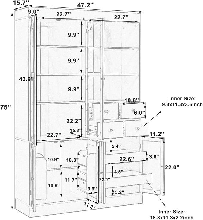 VilroCaz 75'' Tall Freestanding Kitchen Pantry Cabinet, Wood Large Cupboard - Image 2