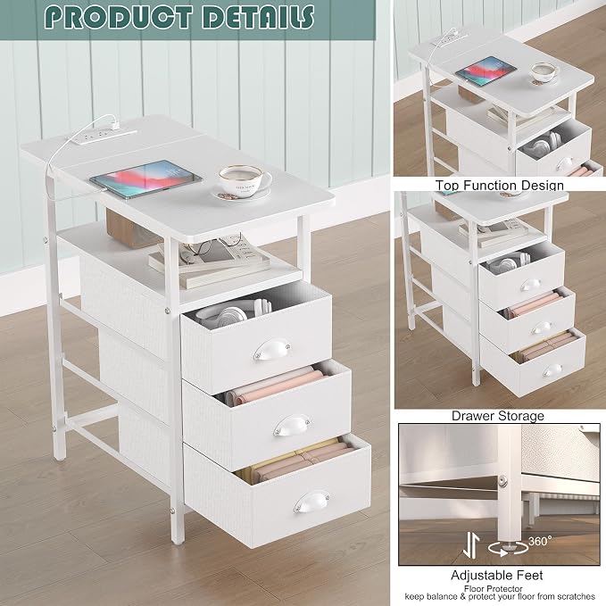 sthmec End Table with Charging Station, LED Side Tables with USB Ports and - Image 5