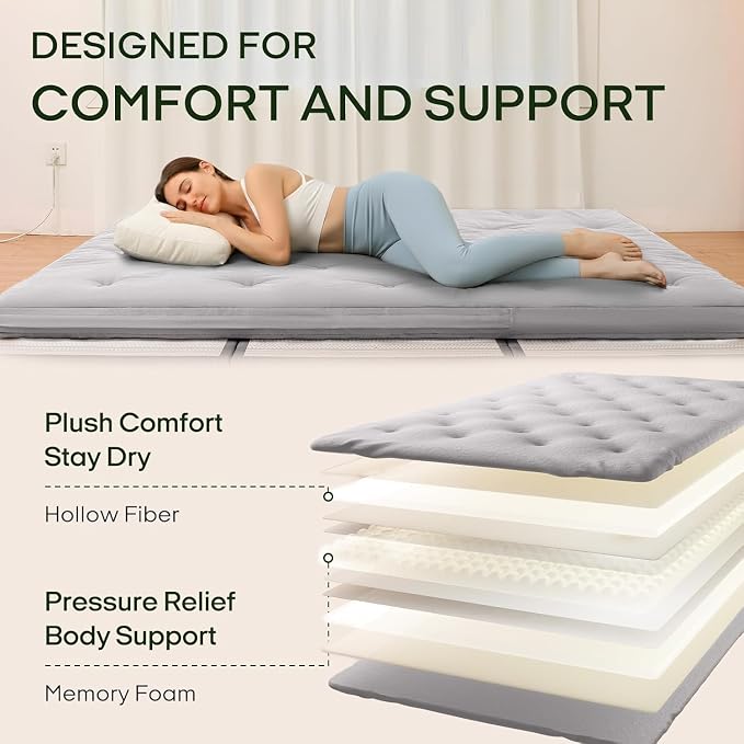 ZonLi Japanese Floor Futon Mattress Full Size 75"x 54", 100% Cotton Cover 2.5'' - Image 3