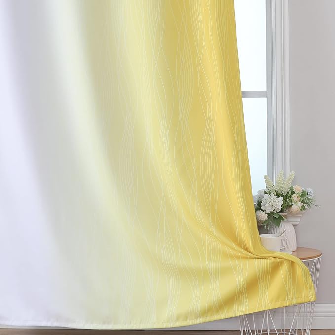 Estelar Textiler Yellow and Greyish White Blackout Curtains 45 Inch Length - Image 6
