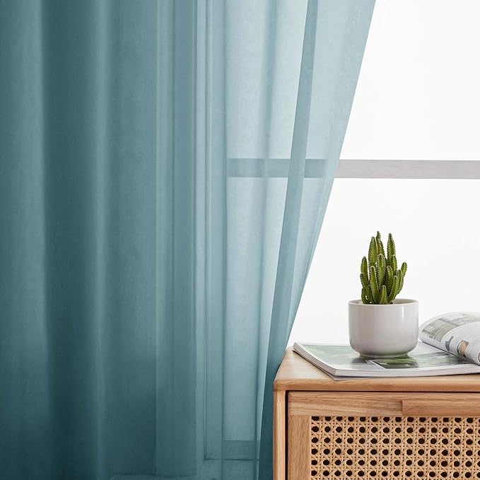 Dusty Blue Valances for Windows, Sheer Curtains 14 Inch Length 2 Pack Kitchen - Image 7