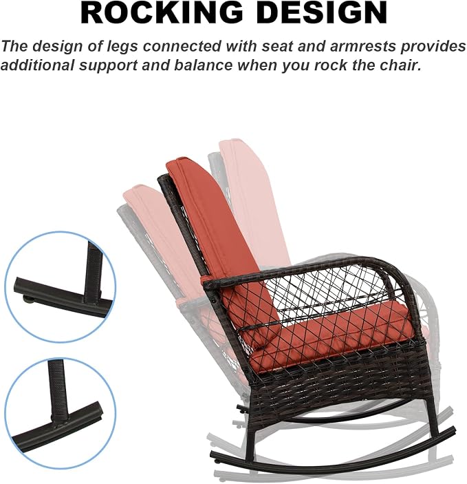 LEVELEVE 3 pcs Rocking Bistro Set Conversation Chairs PE Wicker Outdoor Rocking - Image 5