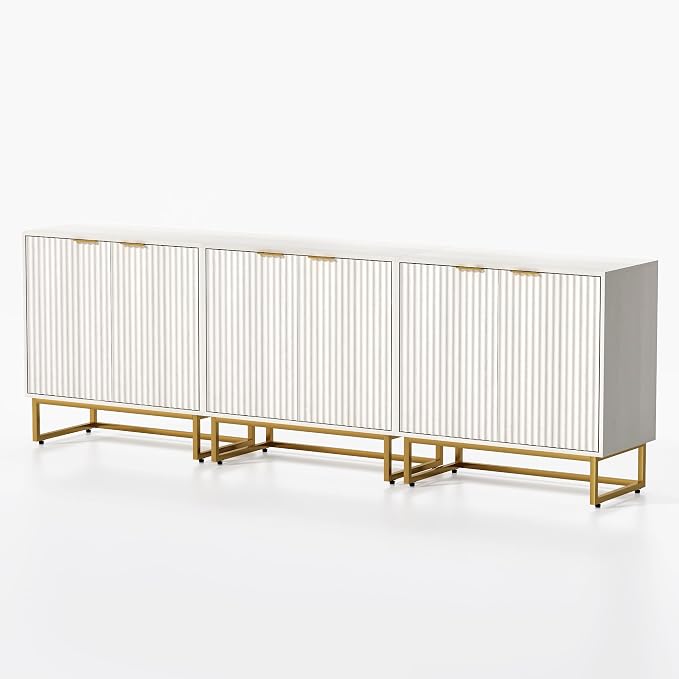 EYYTHUNG Fluted Cabinet with Storage Set of 3, Sideboard Buffet Cabinet with by EYYTHUNG
