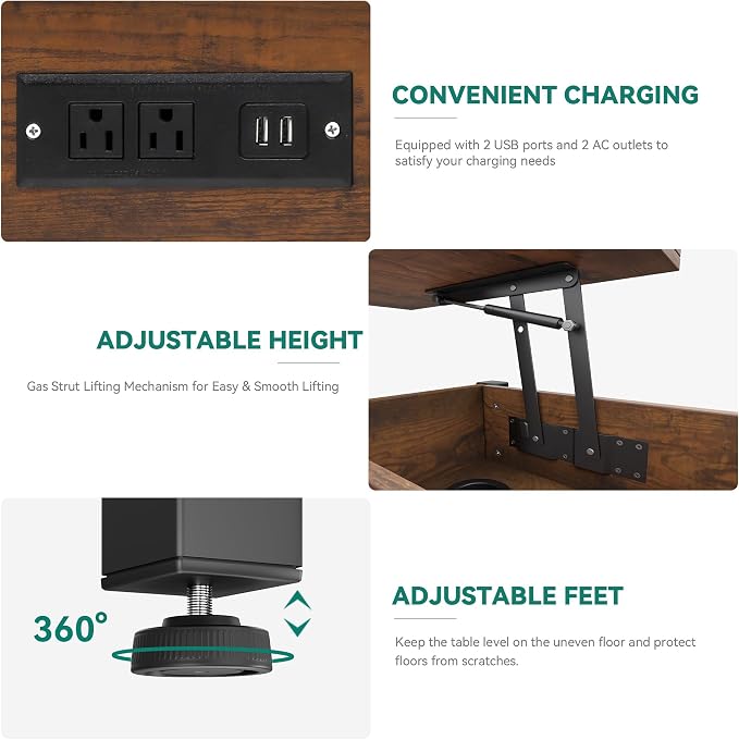YITAHOME 4-in-1 Lift Top Coffee Table - Image 7