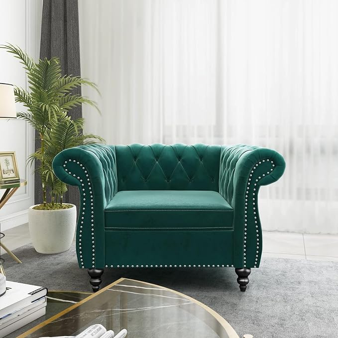 Living Room Chair, Modern Velvet Chesterfield Sofa Chair, Mid Century Single by RUSTYER