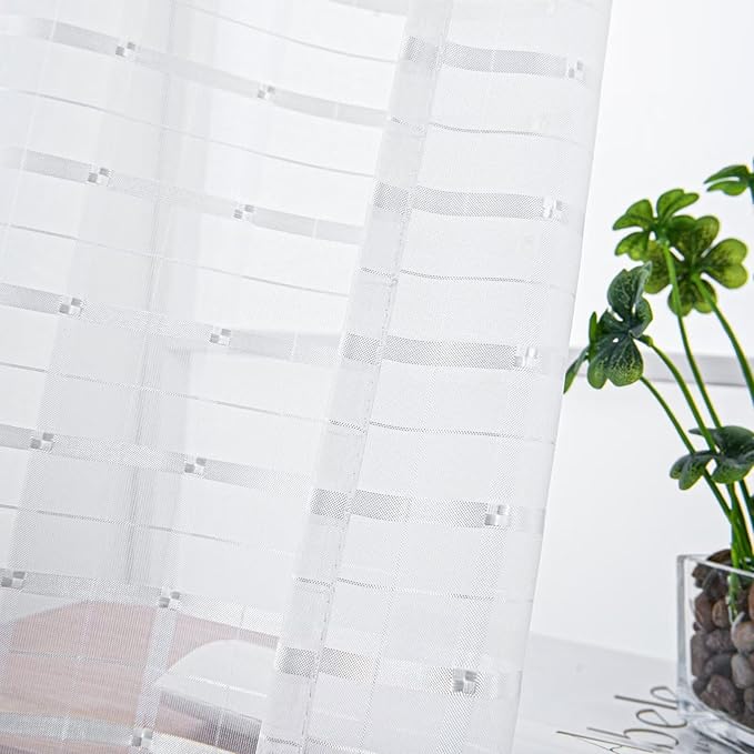 SpaceDresser Check Sheer Curtains 90 Inches Long - Image 2