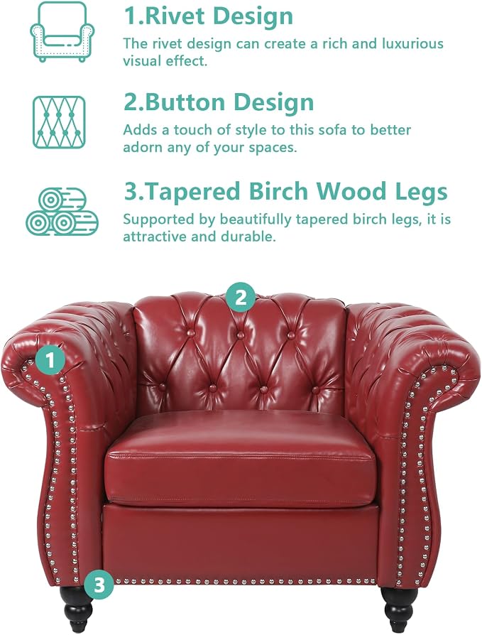 QHITTY 2 Piece Living Room Set, Sectional Chesterfield Sofa Chair Contemporary - Image 3