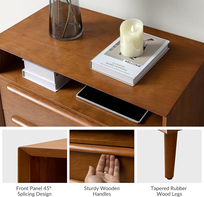 HULALA HOME End Table with Charging Station, Mid-Century Modern 2 Drawer and - Image 5