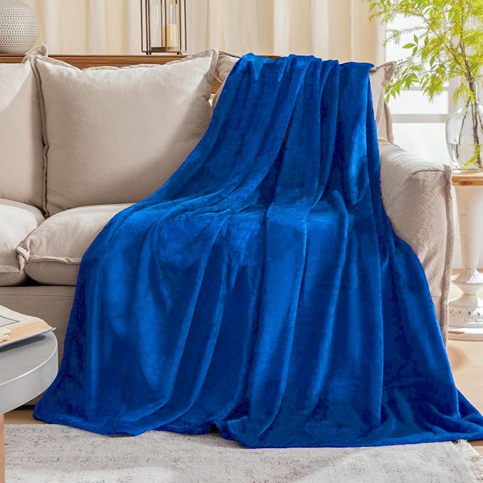 JIAHANNHA Flannel Fleece Blanket Queen Size Royal Blue 90 by 90 Inches Blankets - Image 2