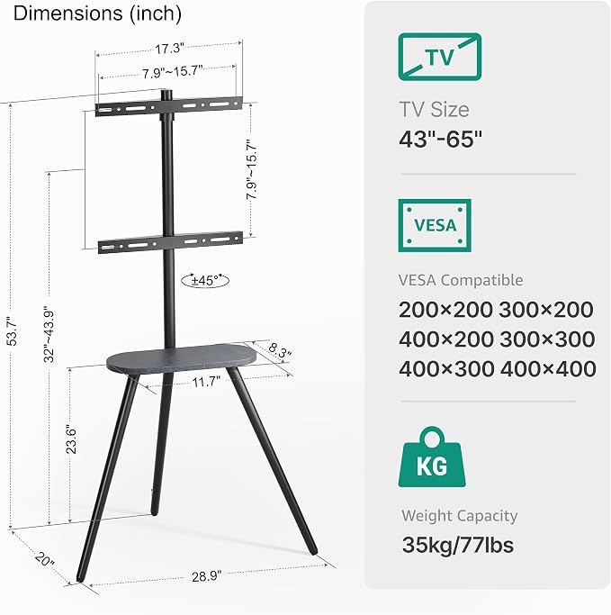 Tripod Easel TV Stand for 43–65 Inch TVs, Height Adjustable Swivel Floor TV - Image 8