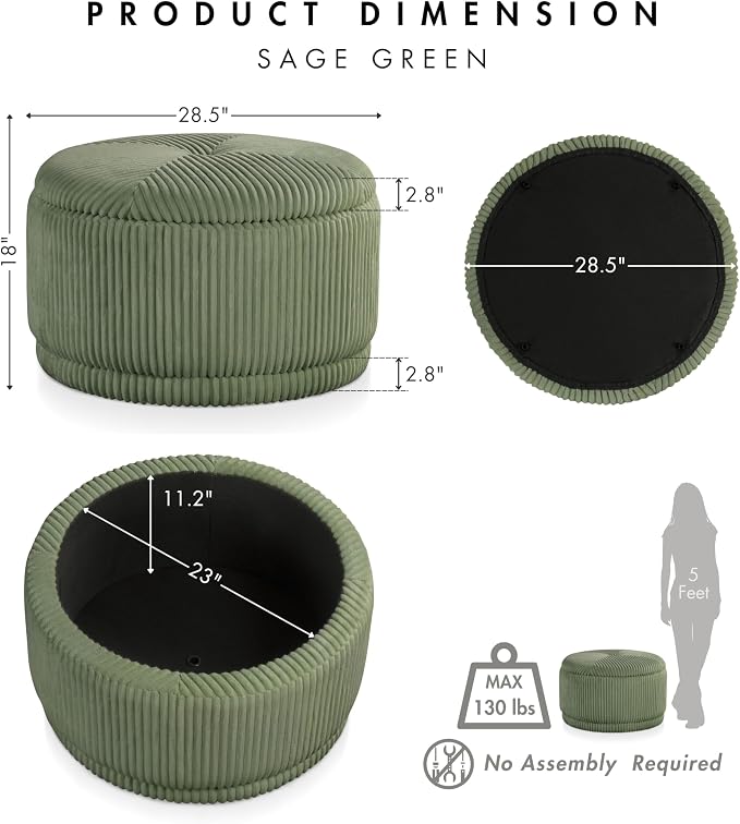 Furniture of America Lennox Modern Chenille 29-inch Round Storage Ottoman - Image 2