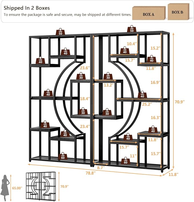 LGHM Bookshelf Set of 2 with Metal Frame, 5 Tier Geometric Bookcase, Adjustable - Image 2