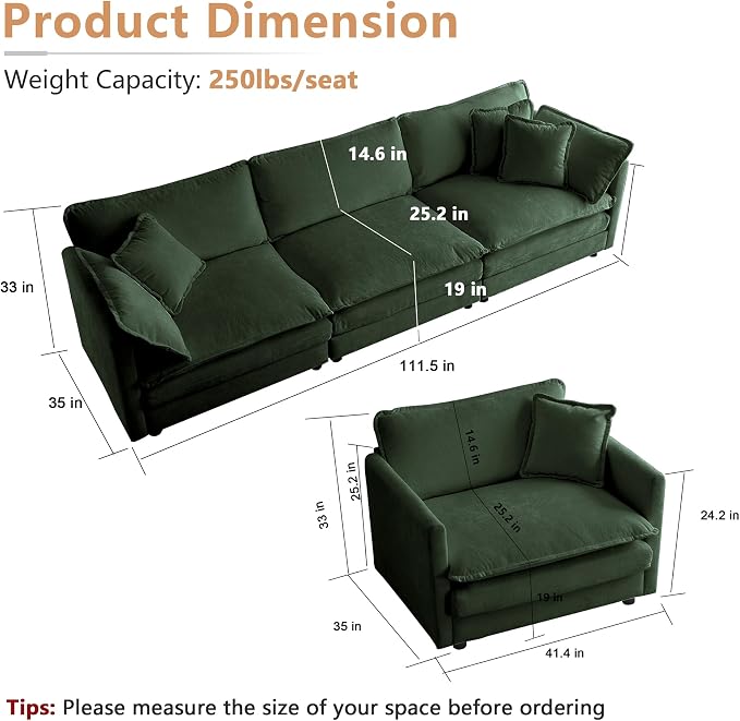 mikibama Luxury 3 Piece Sofa Set, 2 Pieces of Single Sofa and 1 Piece of 3 - Image 2