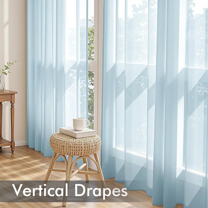 MIULEE Sky Blue Sheer Curtains 63 Inches Long, 4 Panels Set, Light Filtering - Image 5