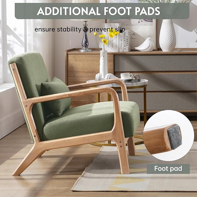 ANJ Mid Century Modern Accent Chairs Set of 2, Comfy Fabric Reading Chair - Image 5