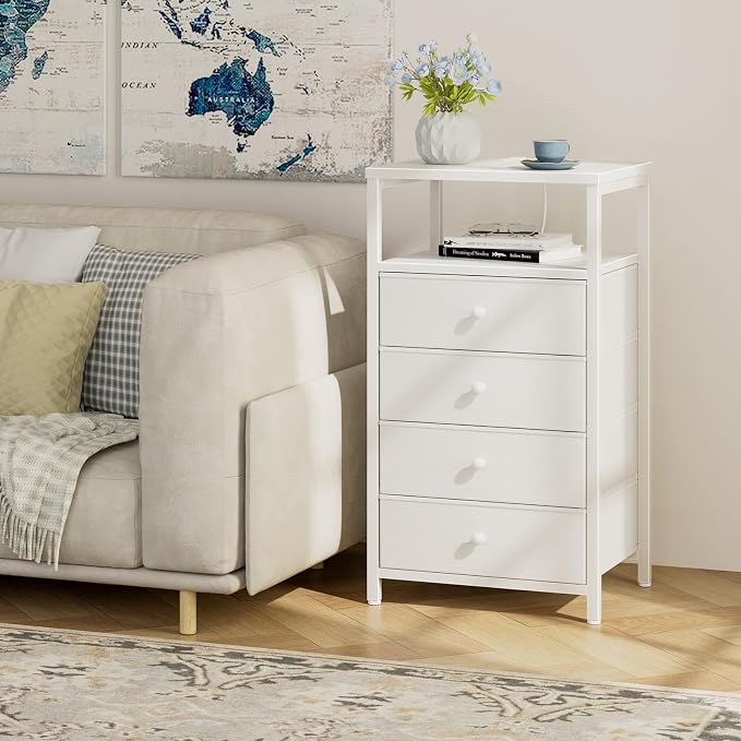 BOLUO Tall Night Stand with Drawers, Small White 4 Drawer Dresser - Image 4