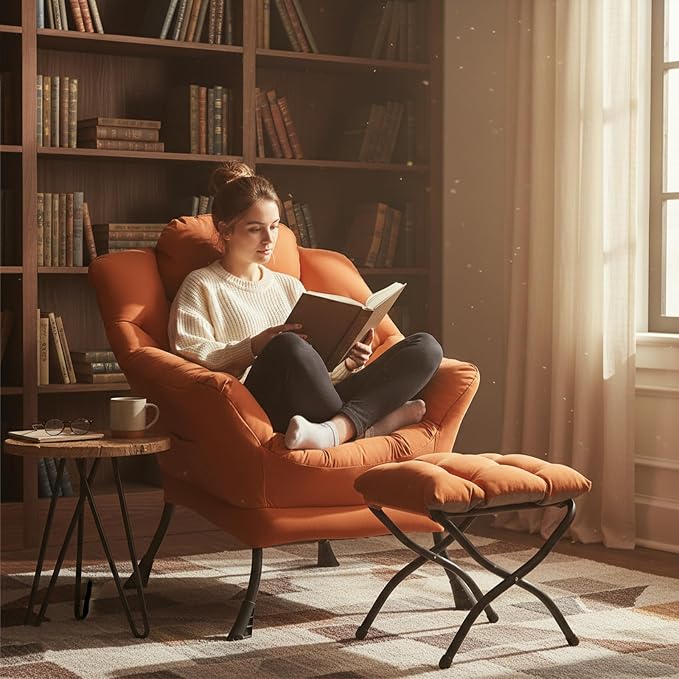 Welnow Lazy Chair with Ottoman for Living Room, Modern Reading Accent Chair - Image 6