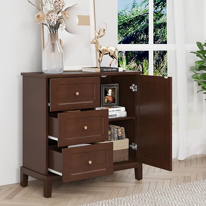 HLR Accent Cabinet with 3 Drawers and Door, Wooden Storage Cabinet with Shelves by HomeDeservesaRelaxLiving