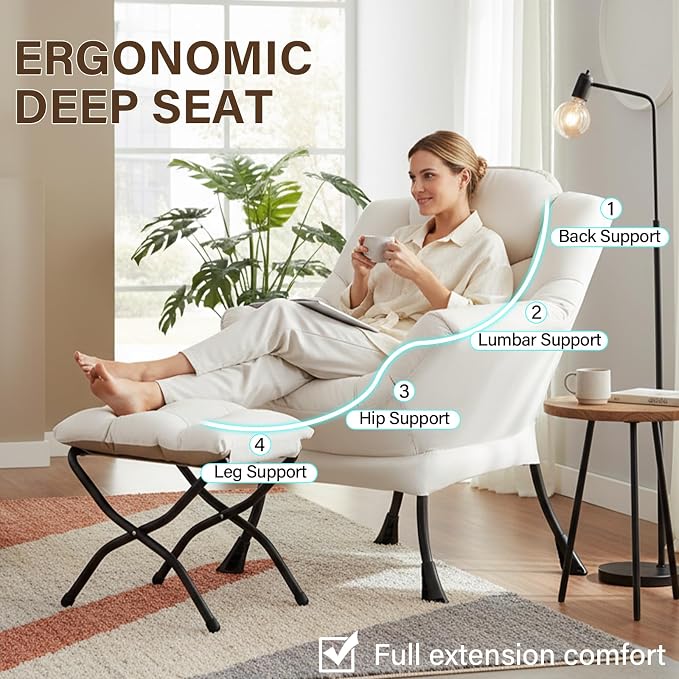 Welnow Lazy Chair with Ottoman, Modern Reading Accent Chair with Armrests and a - Image 8