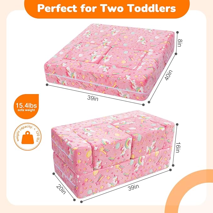 MeMoreCool Colorful Unicorn Glow-in-the-Dark Kids Play Couch, Modular Toddler - Image 3