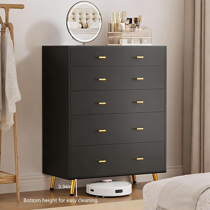 Drawer Dresser with LED Lights, 30.7" W x 39" H Tall Tempered Glass Top Dresser - Image 7