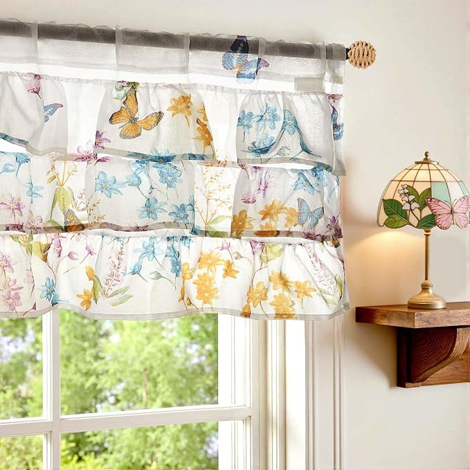 jinchan Floral Ruffled Valance Curtain by JINCHAN