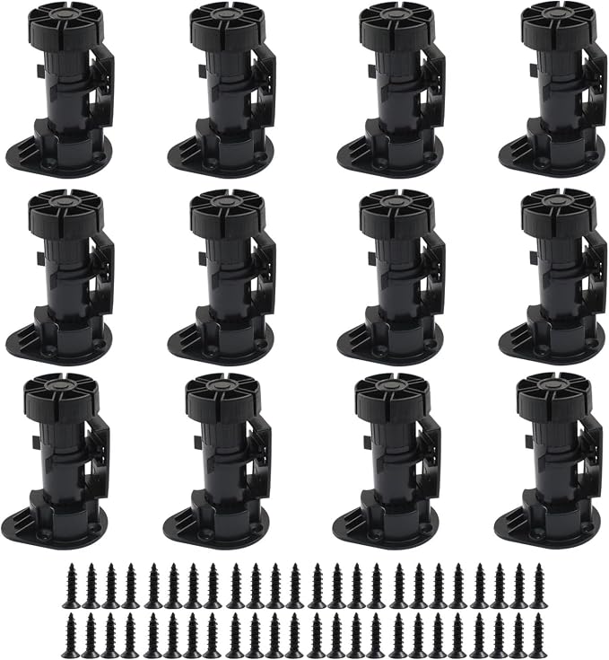 Jiozermi 12 Pack Black Plastic Cabinet Legs, Adjustable Furniture Feet - Image 5