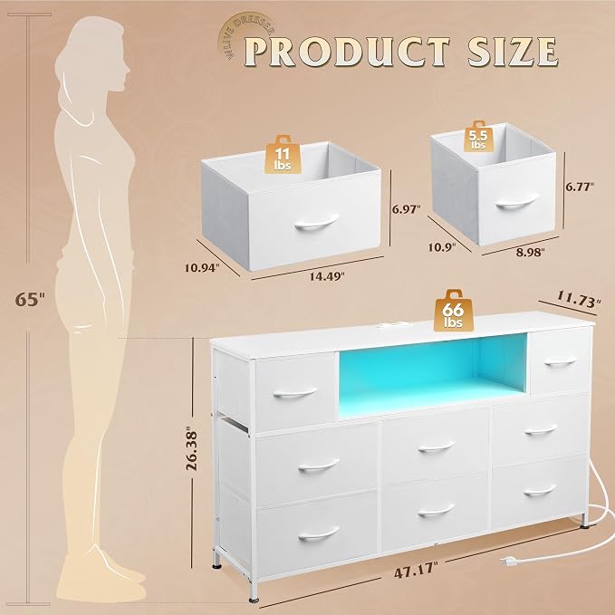 WLIVE White Dresser TV Stand for 45, 55 inch TV, Entertainment Center - Image 9