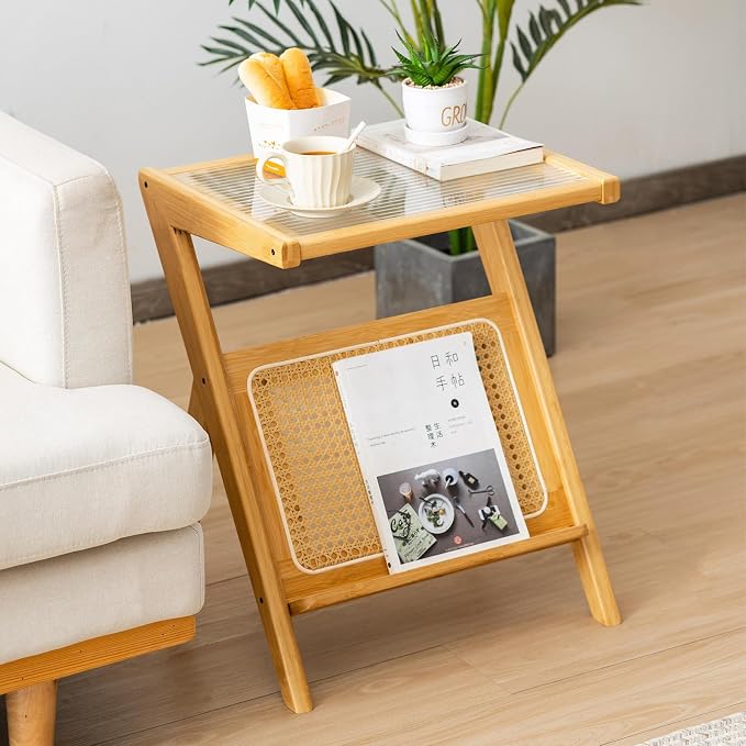 Giantex Rattan Side Table Set of 2, Boho Nightstand - Image 8
