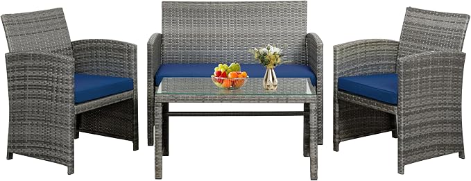 SUNLEI 4 Pcs Patio Ratten Set, Outdoor Furniture Set Wicker Conversation Set - Image 9