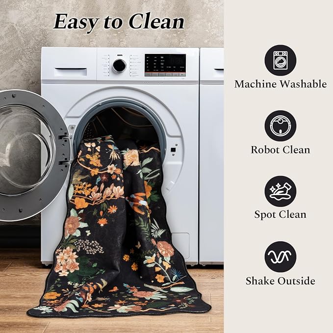 Rugflix 5x7 Floral Area Rug for Living Room, Machine Washable Rugs - Image 5