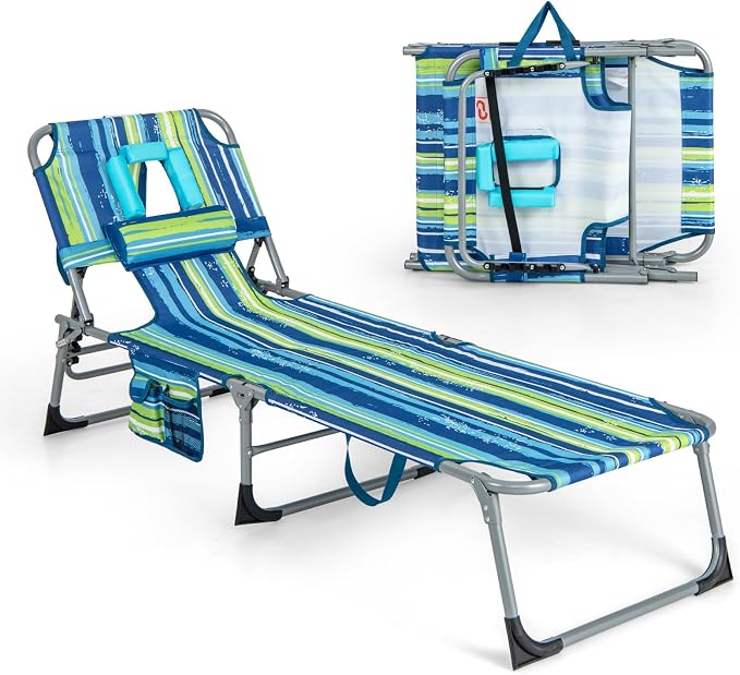 Goplus Tanning Chair, Folding Adjustable Patio Lounge Chair by Goplus