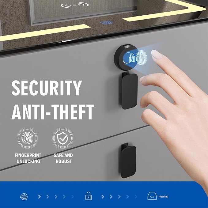 Smart Nightstand with Wireless Charging, with Fingerprint Lock Drawer, Night - Image 5