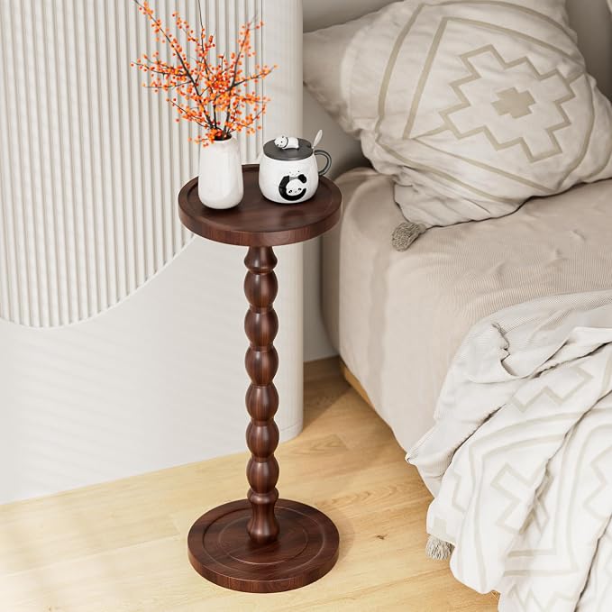 Solid Wood Drink Table, Rubber Wood‌ Small Round Side Table - Image 8
