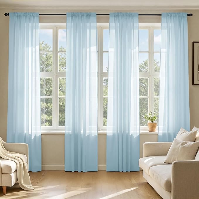 MIULEE Sky Blue Sheer Curtains 108 Inches Long, 4 Panels Set, Light Filtering by MIULEE