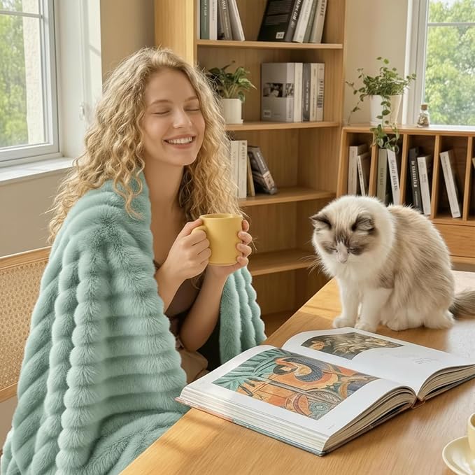 HIMEET Sage Green Ribbed King Size Blanket - Image 5