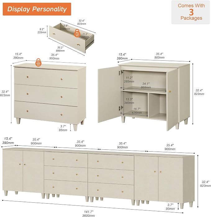 WAMPAT TV Stand Cabinets for 120+ Inches TVs, 4-in-1 Wood Media Console Table - Image 2