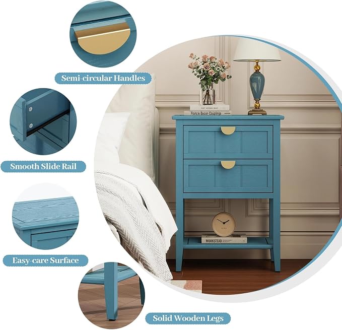22" Blue Accent Side Cabinets, Modern Wood Sideboard - Image 5