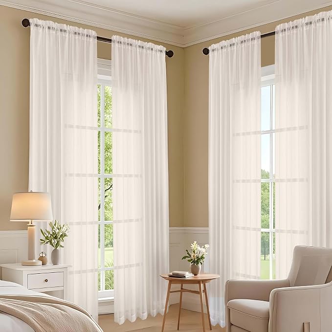OVZME Cream Sheer Curtains 84 Inches Long 2 Panels Set, Light Filtering Sheer - Image 6