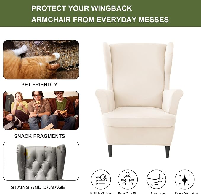 HAOYONG Wing Chair Slipcovers Waterproof Spandex Wingback Chair Covers 2 Pieces - Image 5