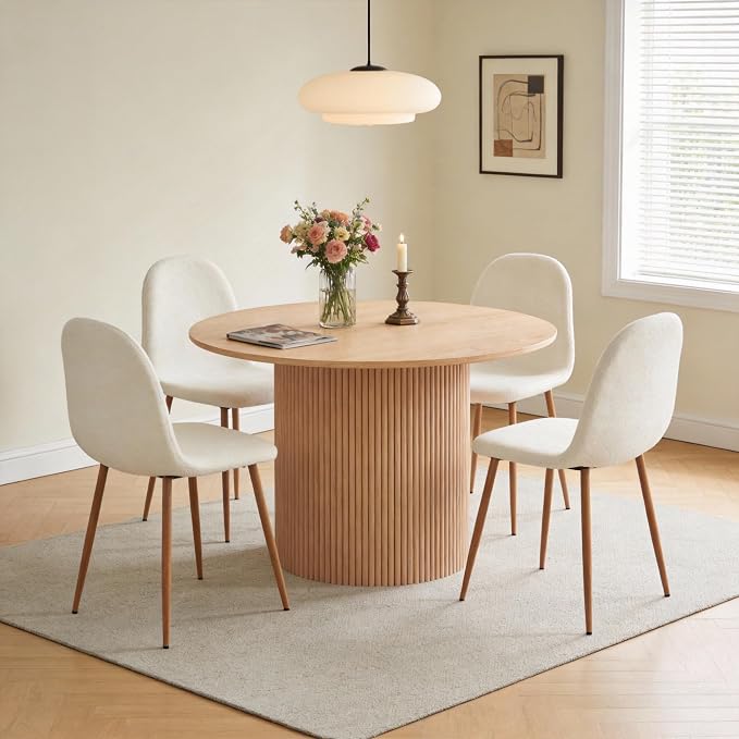 Dining Table Set for 4, Mid Century Modern 47 Inch Wooden Round Dining Table Set - Image 3