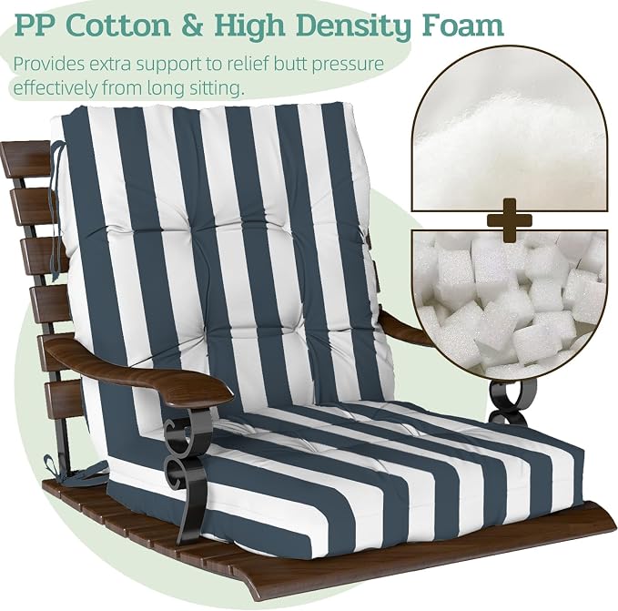 Outdoor Chair Cushion, High Back Soft Seat Pad, Indoor Outside Use, - Image 4