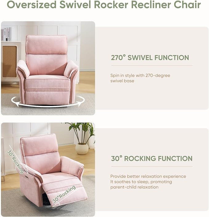 Power Swivel Rocker Recliner, Glider Recliner Nursery Chair - Image 4
