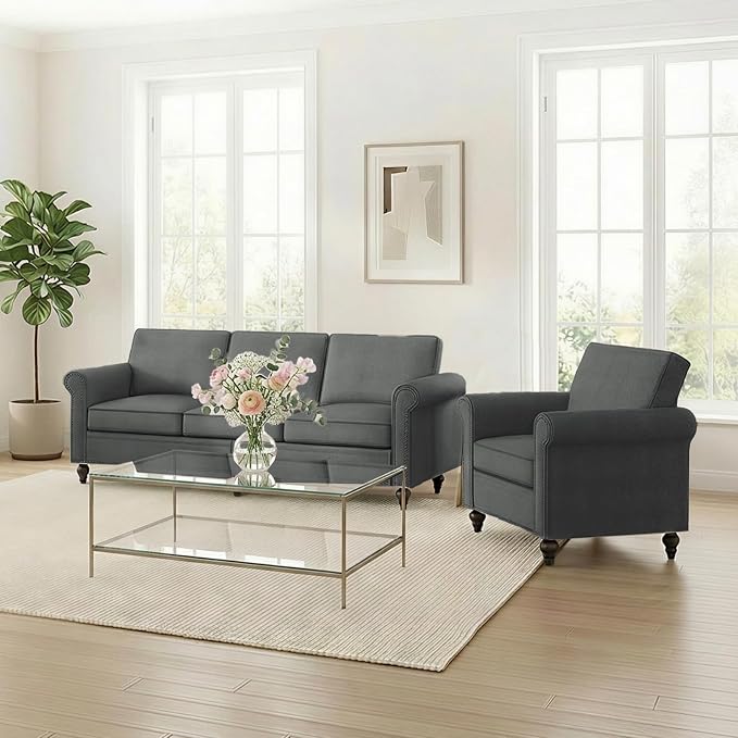 2 Piece Living Room Sofa Sets, Modern 3 Seater Sofa and Armchair Sets, Linen - Image 7