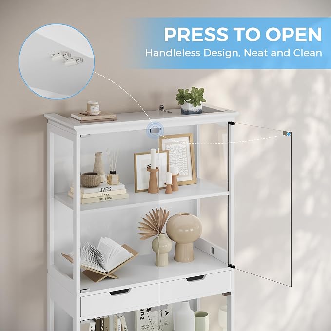 Jocoevol Display Cabinet with Glass Doors, 4-Tier Glass Display Case with Human - Image 6