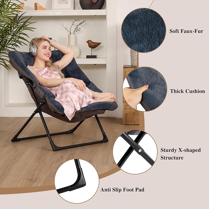 Comfy Saucer Chair for Adults, Soft Faux Fur Bedroom Chair, Accent Dorm Chairs - Image 5
