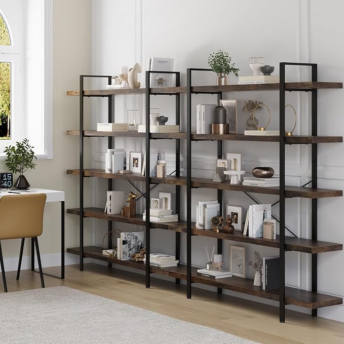 OtterOasis Bookshelf Set of 2, Heavy Duty 5-Tier Industrial Bookcase, 120lbs - Image 9